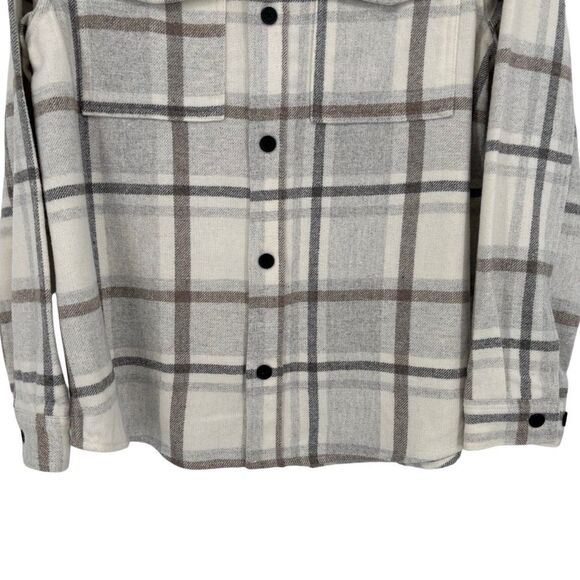 Magaschoni Plaid Brushed Flannel Shacket Jacket Overshirt Tan/Gray Small NWT - Picture 4 of 9